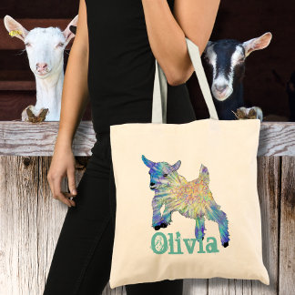 Olivia Colorful Cute Baby Goat Jumping Animal Art Tote Bag