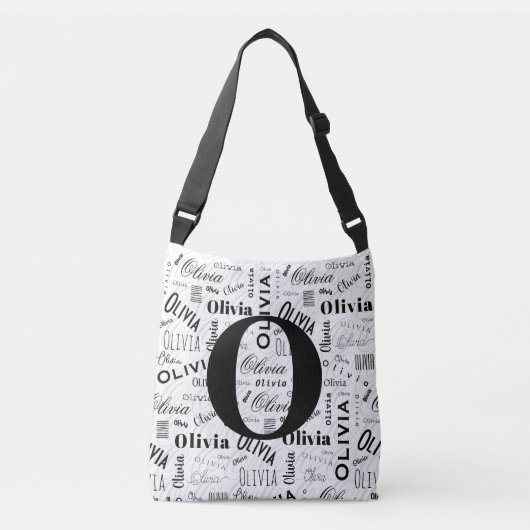 Olivia Custom Name Black White  Crossbody Tas (Voorkant)