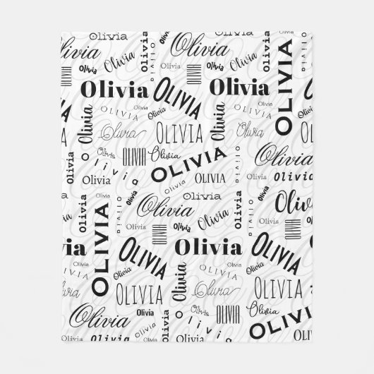 Olivia Custom Name Black White  Fleece Deken (Voorkant)
