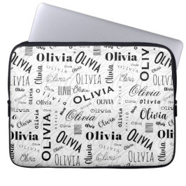 Olivia Custom Name Black White Laptop Sleeve
