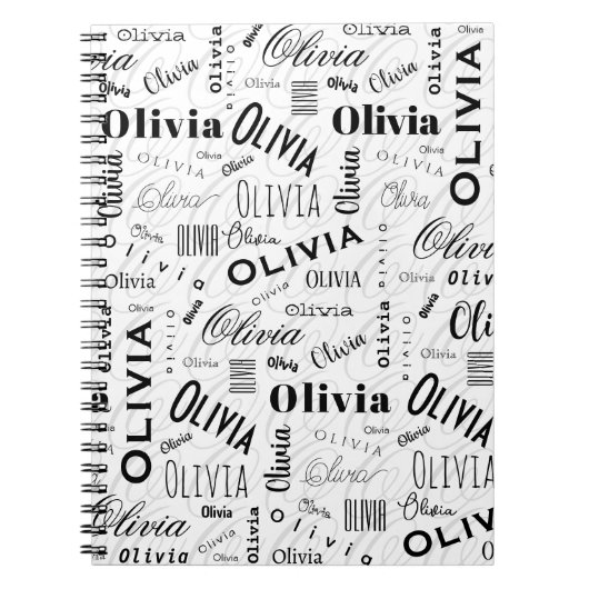 Olivia Custom Name Black White Notitieboek (Voorkant)
