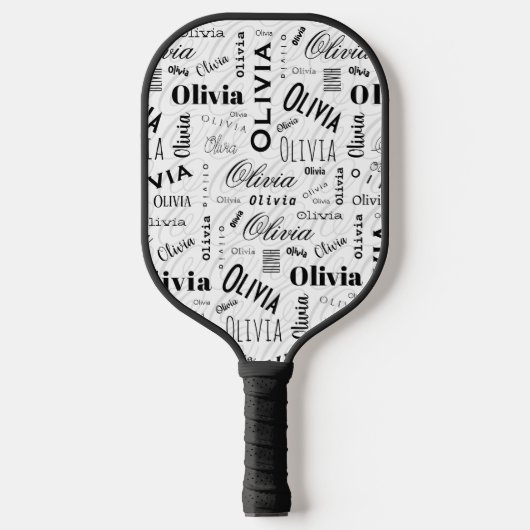 Olivia Custom Name Black White Pickleball Paddle (Voorkant)