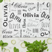Olivia Custom Name Black White Theedoek (Gevouwen)
