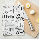 Olivia Custom Name Black White Theedoek (Quarter Fold)