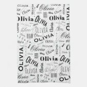 Olivia Custom Name Black White Theedoek (Verticaal)