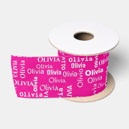 OLIVIA Custom Name On Neon Pink Satijnen Lint