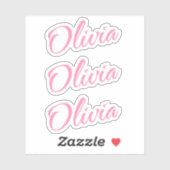 Olivia Decoratieve Naam in Roze x3 Sticker (Vel)