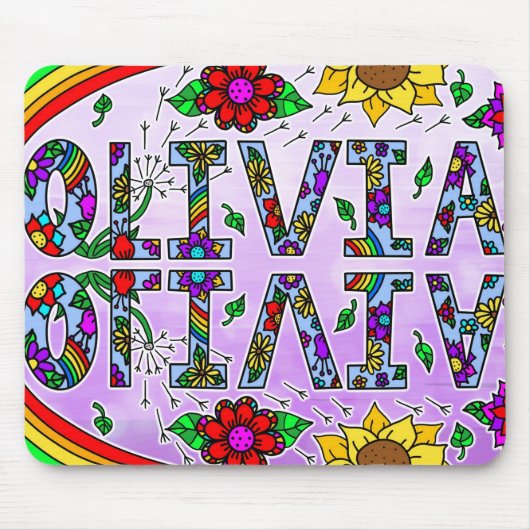 Olivia, Digital Folk Art Style Girl's Name Muismat (Voorkant)