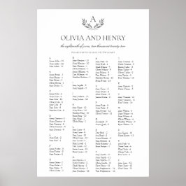 Olivia Elegant Alfabetical Wedding Seding Chart Poster
