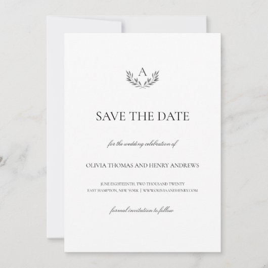 Olivia Elegant Bruiloft Monogram Save the Date (Voorkant)