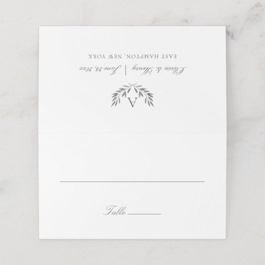 Olivia Elegant Eenvoudig Monogram Grijs Bruiloft Plaatskaartje (Buitenkant ongevouwen)