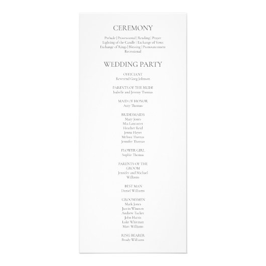 Olivia Elegant Simple Double-Sided Wedding Program Reclamekaart (Achterkant)