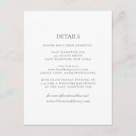 Olivia Elegant Simple White Grey Details Wedding Informatiekaartje