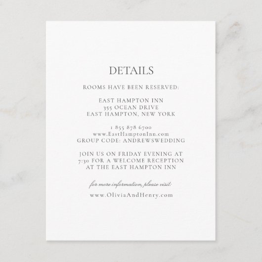 Olivia Elegant Simple White Grey Details Wedding Informatiekaartje (Voorkant)