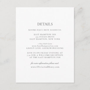 Olivia Elegant Simple White Grey Details Wedding Informatiekaartje