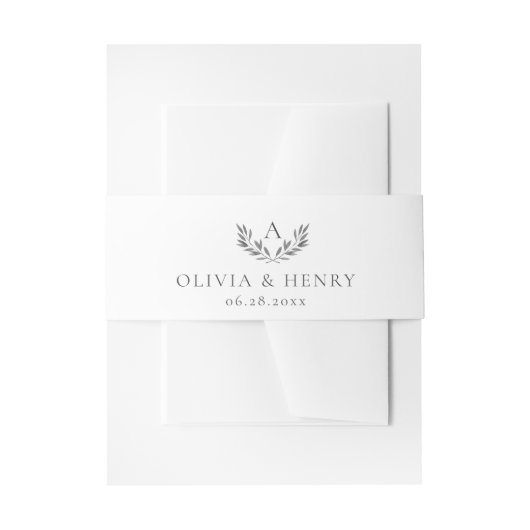 Olivia Elegante Monogram Zilver & Witte Trouw Uitnodigingen Wikkel (Voorkant Voorbeeld)