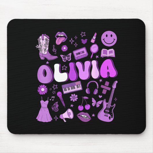Olivia First Name I Love Olivia Groovy 80's Girls  Muismat (Voorkant)
