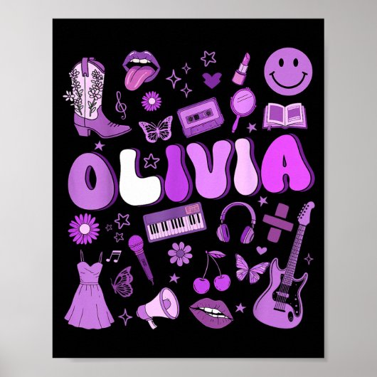 Olivia First Name I Love Olivia Groovy 80's Girls  Poster (Voorkant)