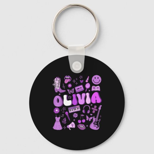 Olivia First Name I Love Olivia Groovy 80's Girls  Sleutelhanger (Voorkant)