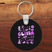 Olivia First Name I Love Olivia Groovy 80's Girls  Sleutelhanger (Voorkant)