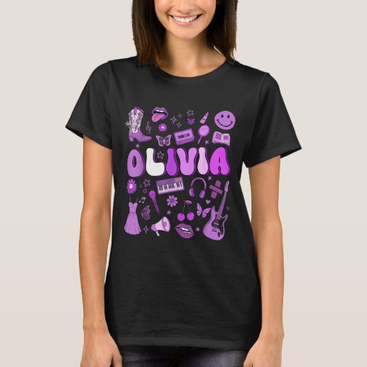 Olivia First Name I Love Olivia Groovy 80's Girls  T-shirt (Voorkant)
