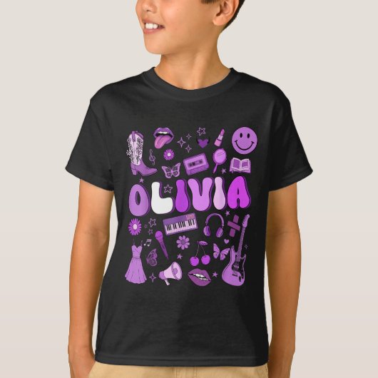 Olivia First Name I Love Olivia Groovy 80's Girls  T-shirt (Voorkant)