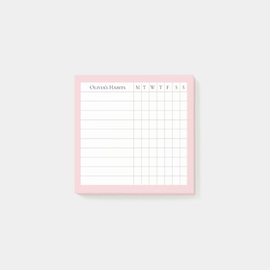 Olivia gepersonaliseerde gewoonte tracker in Blush Post-it® Notes (Voorkant)