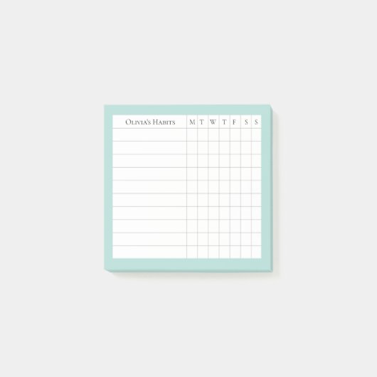 Olivia gepersonaliseerde gewoonte tracker in Spa Post-it® Notes (Voorkant)