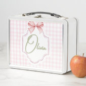 Olivia Gepersonaliseerde Roze Bow & Gingham Print (In situ)