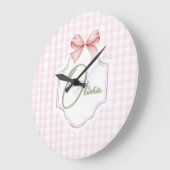 Olivia Gepersonaliseerde Roze Bow & Gingham Print Grote Klok (Hoek)