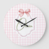 Olivia Gepersonaliseerde Roze Bow & Gingham Print Grote Klok (Voorkant)