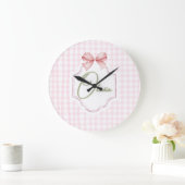 Olivia Gepersonaliseerde Roze Bow & Gingham Print Grote Klok (Huis)