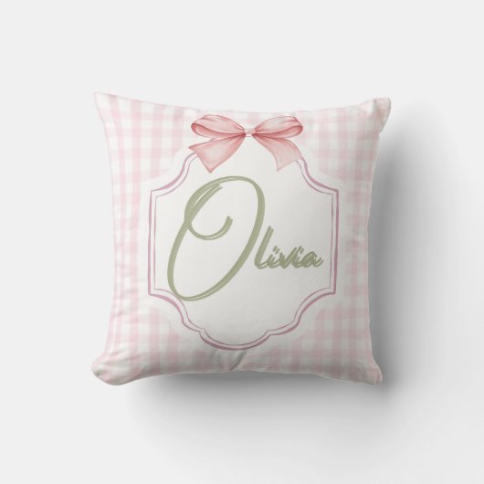 Olivia Gepersonaliseerde Roze Bow & Gingham Print Kussen (Voorkant)