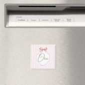 Olivia Gepersonaliseerde Roze Bow & Gingham Print Magneet (Insitu (Vaatwasser))