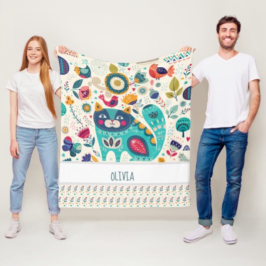 OLIVIA - Gift - COZY Folk CAT voor meisjes Fleece Deken (In situ)