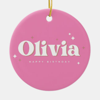 Olivia Happy Birthday Ceramic Gift Label Keramisch Ornament