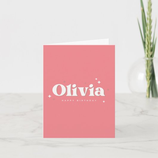 Olivia | Happy Birthday Pink Kaart (Voorkant)