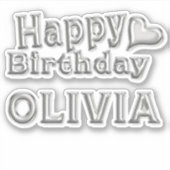 Olivia Happy Birthday silver Aufkleber Sticker (Voorkant)