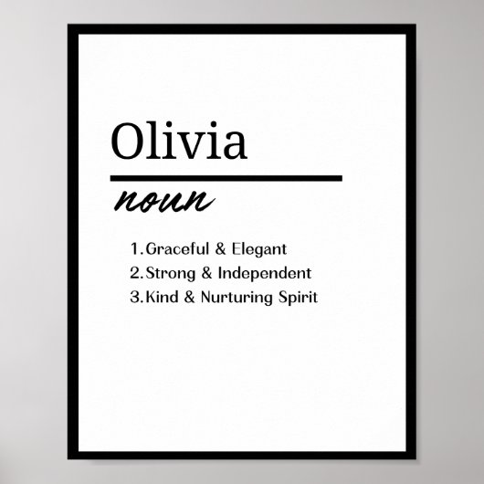 Olivia, Meisje Gepersonaliseerde Naam Definitie Poster (Voorkant)
