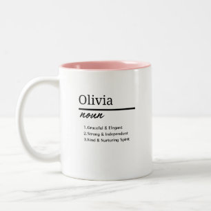Olivia, Meisje Gepersonaliseerde Naam Definitie Tweekleurige Koffiemok