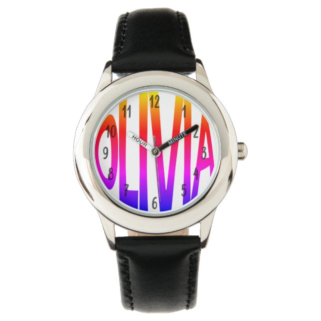Olivia meisjes noemen kleurrijke kinder horloge (Voorkant)