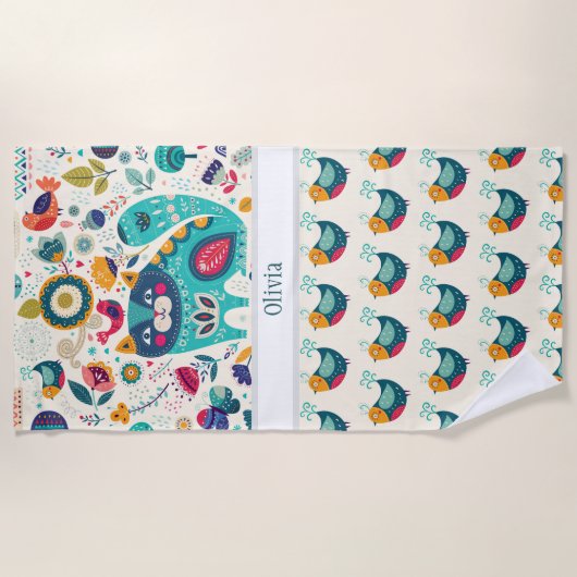 OLIVIA - Meisjesnaam Cadeau - GEMÜTELIJKE Folk Art Strandlaken (Voorkant)