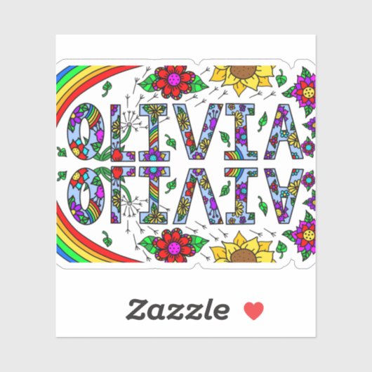 Olivia, meisjesnaam Whimsical Digitale Kunst Sticker (Vel)