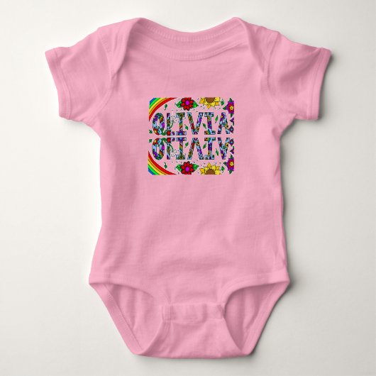 Olivia, Meisjesnaam Whimsical Volkskunst   Romper (Voorkant)