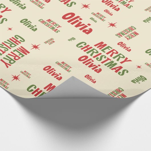 Olivia Merry kerstreprogeernaam op persoonlijke ti Cadeaupapier (Hoek)