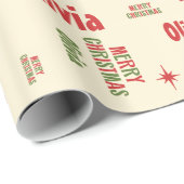 Olivia Merry kerstreprogeernaam op persoonlijke ti Cadeaupapier (Rol Hoek)