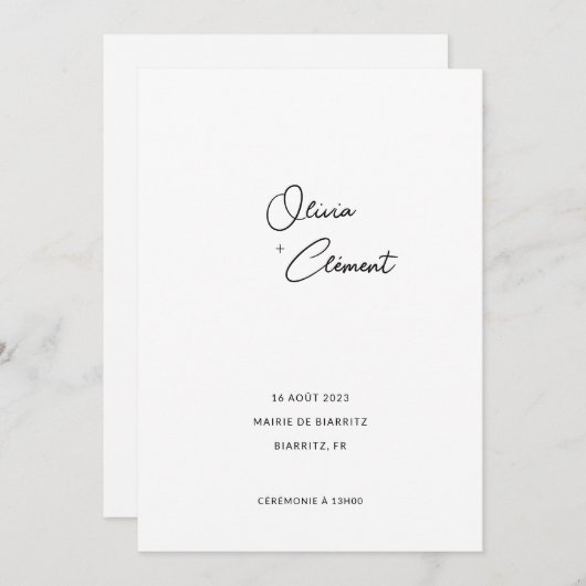 Olivia Minimalist + Slank Bruidshuis Kaart (Voorkant / Achterkant)