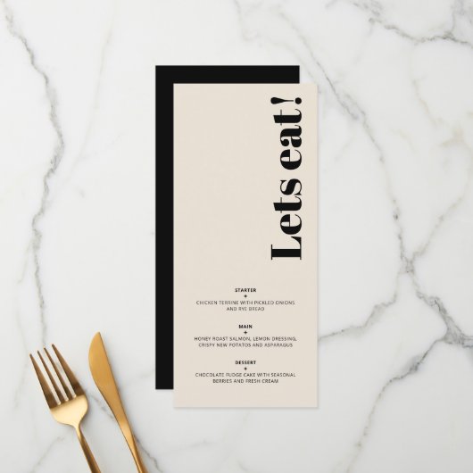 OLIVIA Modern amandel zwart hemelse bruiloft gast Menu (Voorkant / Achterkant in situ)