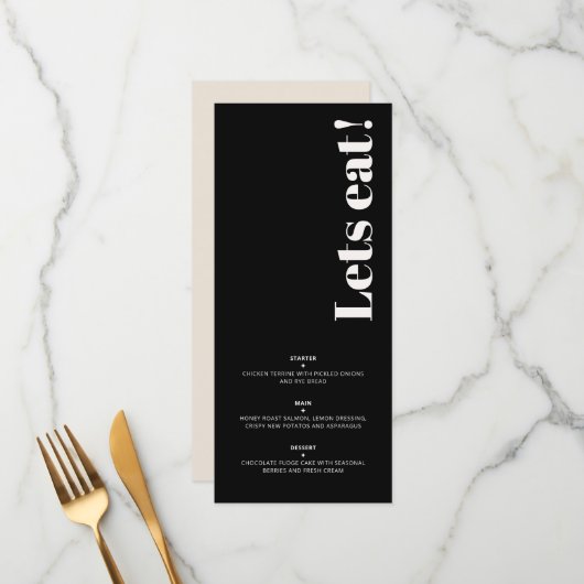 OLIVIA Moderne Ivoor Zwart Hemelse Bruiloft Gast Menu (Voorkant / Achterkant in situ)
