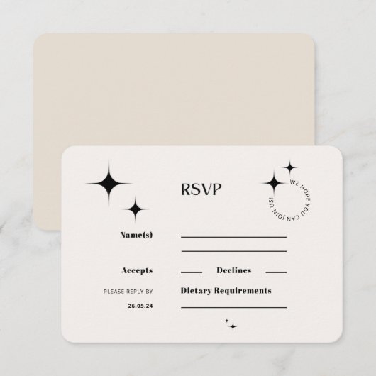 OLIVIA Moderne Ivory Celestial RSVP Response Kaart (Voorkant / Achterkant)